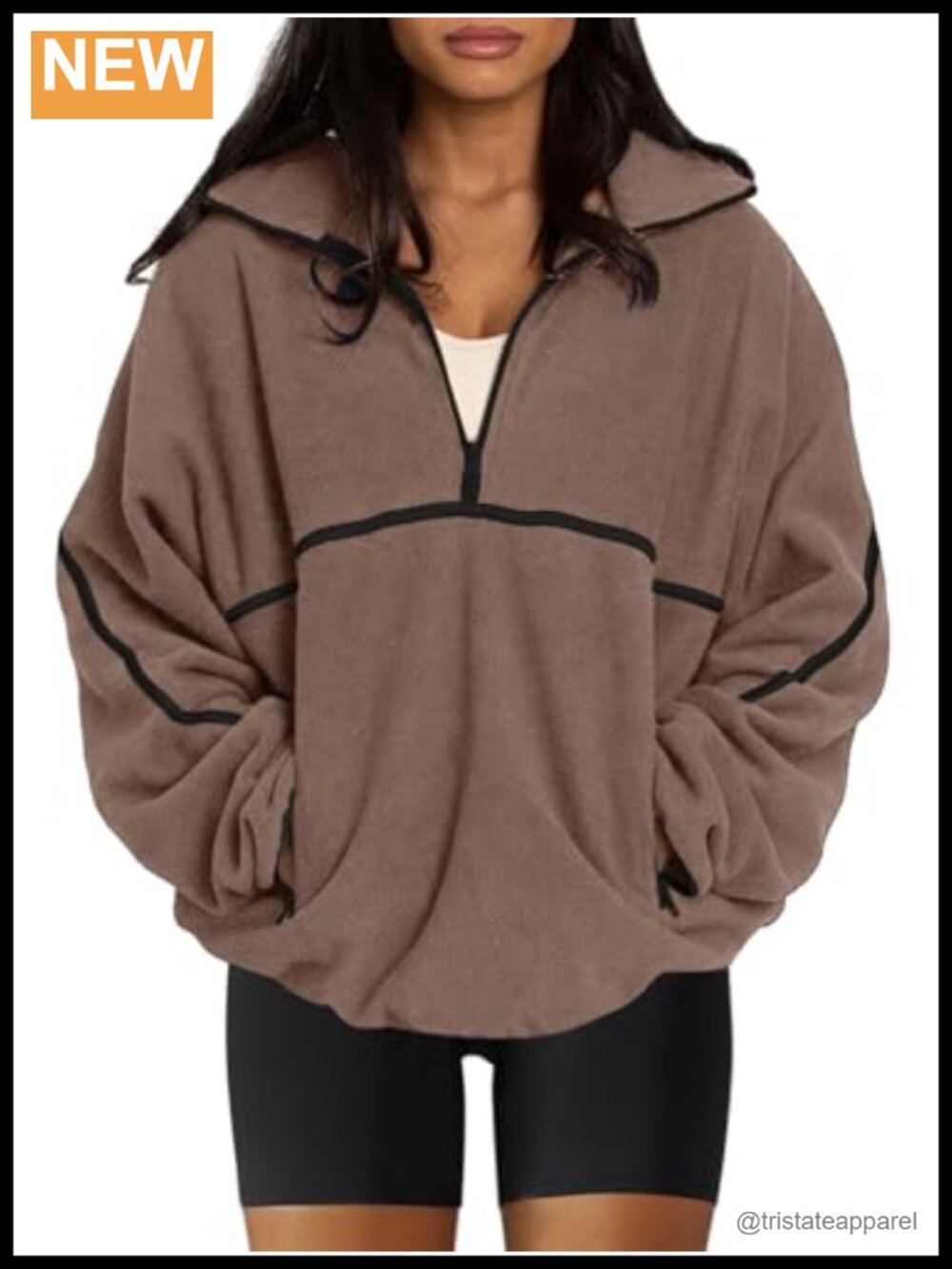 Sherpa Fleece Quarter Zip Pullover Oversized Sweatshirt Women